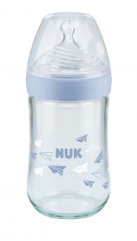 Nuk Nature Sense Glass Baby Bottle With Teat 240ml - Blue