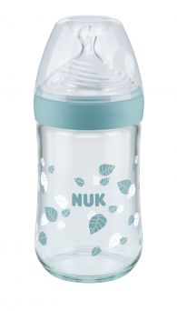 Nuk Nature Sense Glass Baby Bottle With Teat 240ml - Blue