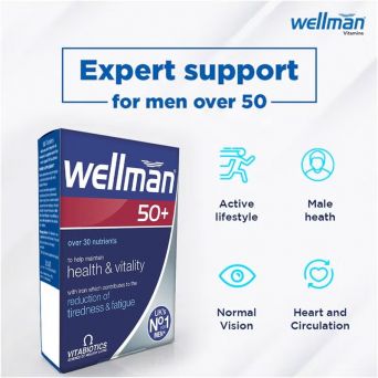 Wellman 50+ supplement for men with benefits for active lifestyle, male health, normal vision, and heart & circulation