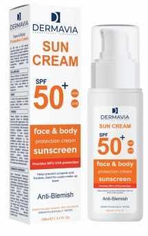 Dermavia Sun Cream Spf 50+ Face And Body Anti Blemish Skin 100 ml