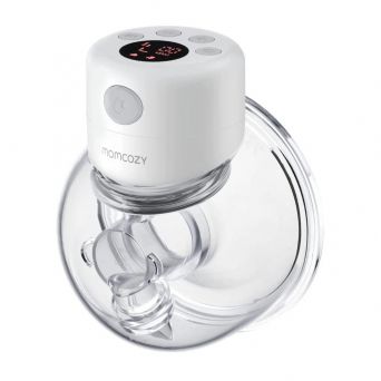 Momcozy S12 Pro single wearable hands-free pump with white motor and transparent collector.
