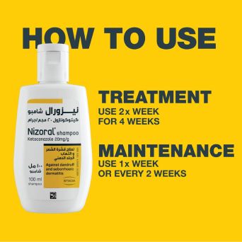 Nizoral shampoo how to use: twice weekly for 4 weeks, then once weekly to maintain