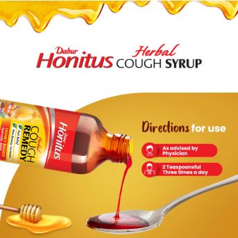 Directions for use of Dabur Honitus Cough Syrup showing dosage instructions
