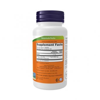 Back label of Now Spirulina tablets showing spirulina tablets dosage per day and suggested use.