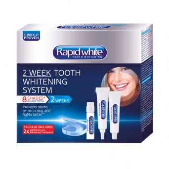 Rapid White 2 Week Tooth Whitening System 12 ml Activator Pen + 50 ml Tube Of Bleaching Gel + 40 ml Tube Of Whitening + Toothpaste + Vinyl Dental Splint + Shade Guide