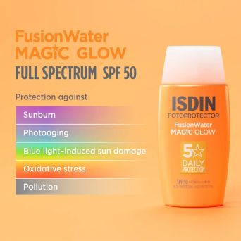 Full-spectrum SPF 50 sunscreen shielding skin from sunburn, photoaging, blue light and pollution