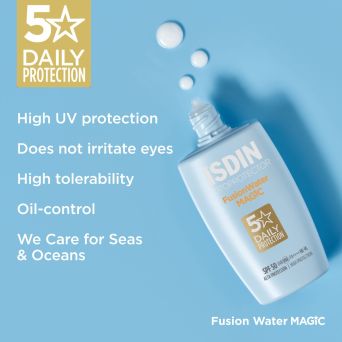 Water-based Magic SPF 50 with high UV protection, oil control and reef-friendly We Care formula