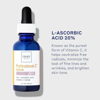 Obagi Professional-C Serum L-Ascorbic Acid 20% pure vitamin C, neutralises free radicals and brightens skin tone