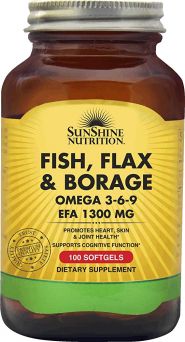 Sunshine Nutrition Fish Flax & Borage Omega 3-6-9 EFA 1300 mg Softgel 100's