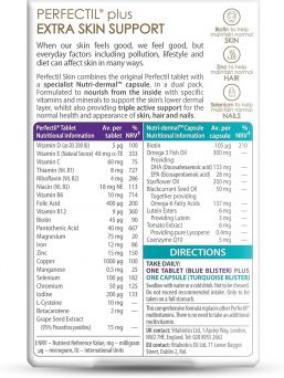 Back view showing supplement facts and nutrition information of Perfectil Plus Skin