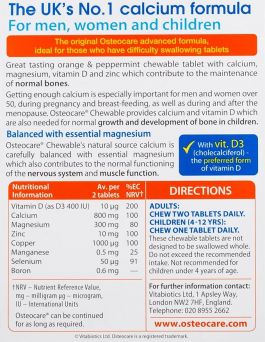 Osteocare chewable tablets back view showing supplement facts