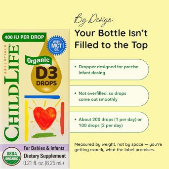 Single drop of organic vitamin D3 in MCT oil supporting bone and immune health from birth