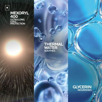Key ingredients in Anthelios UVMune 400: Mexoryl 400 filter, La Roche-Posay thermal spring water, glycerin