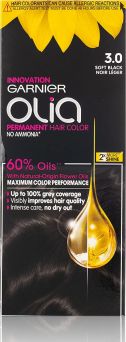 Garnier Olia, 3.0 Soft Black, No Ammonia Permanent Haircolor, With 60% Oils