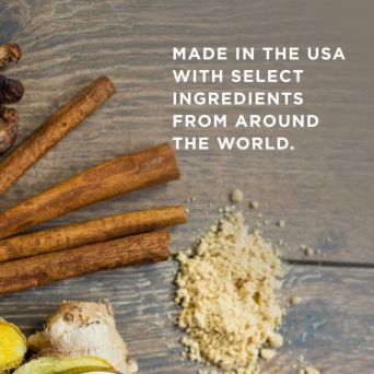 Solgar natural ingredients including cinnamon and ginger with text made in the USA with global sourcing