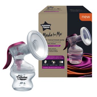 Tommee Tippee Made for Me Manual Breast Pump with soft, cushioned silicone cup and narrow neck for hand strain reduction