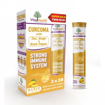 Vital Health Twin Pack Curcuma With Zinc, Ginger & Black Pepper Mango Effervescent Tablet 20'S