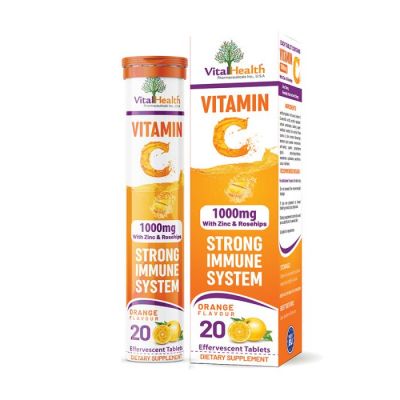 Vital Health Vitamin C 1000Mg With Zinc & Rosehips Orange Effervescents 20'S