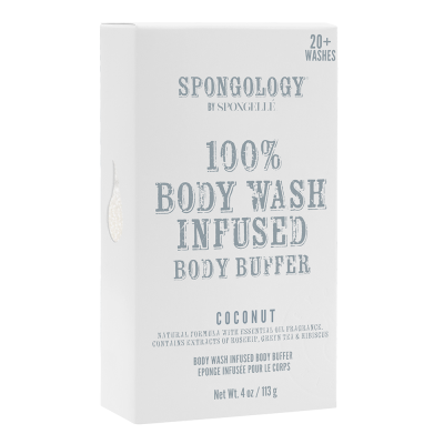 Spongology 100% Body Wash Infused Body Buffer Coconut 20+ Washes 4Oz/113G